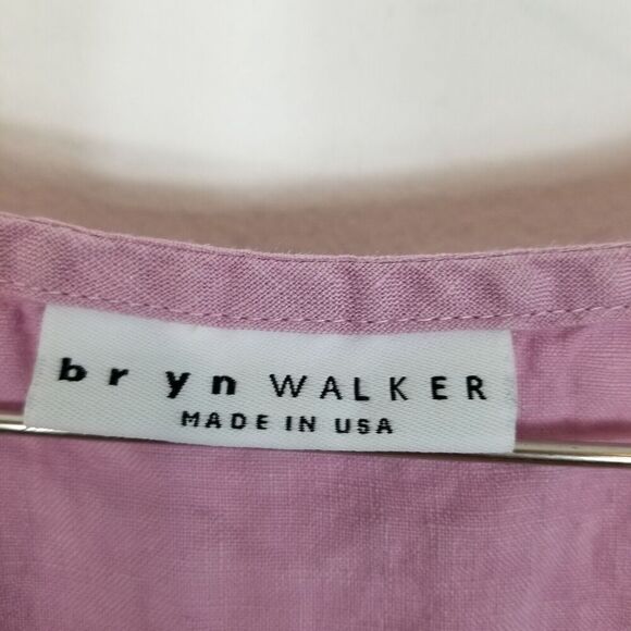 Bryan Walker Women 100% Linen Blouse Top Sz L Pink Short Cap Sleeve  Hi Low - Picture 3 of 4